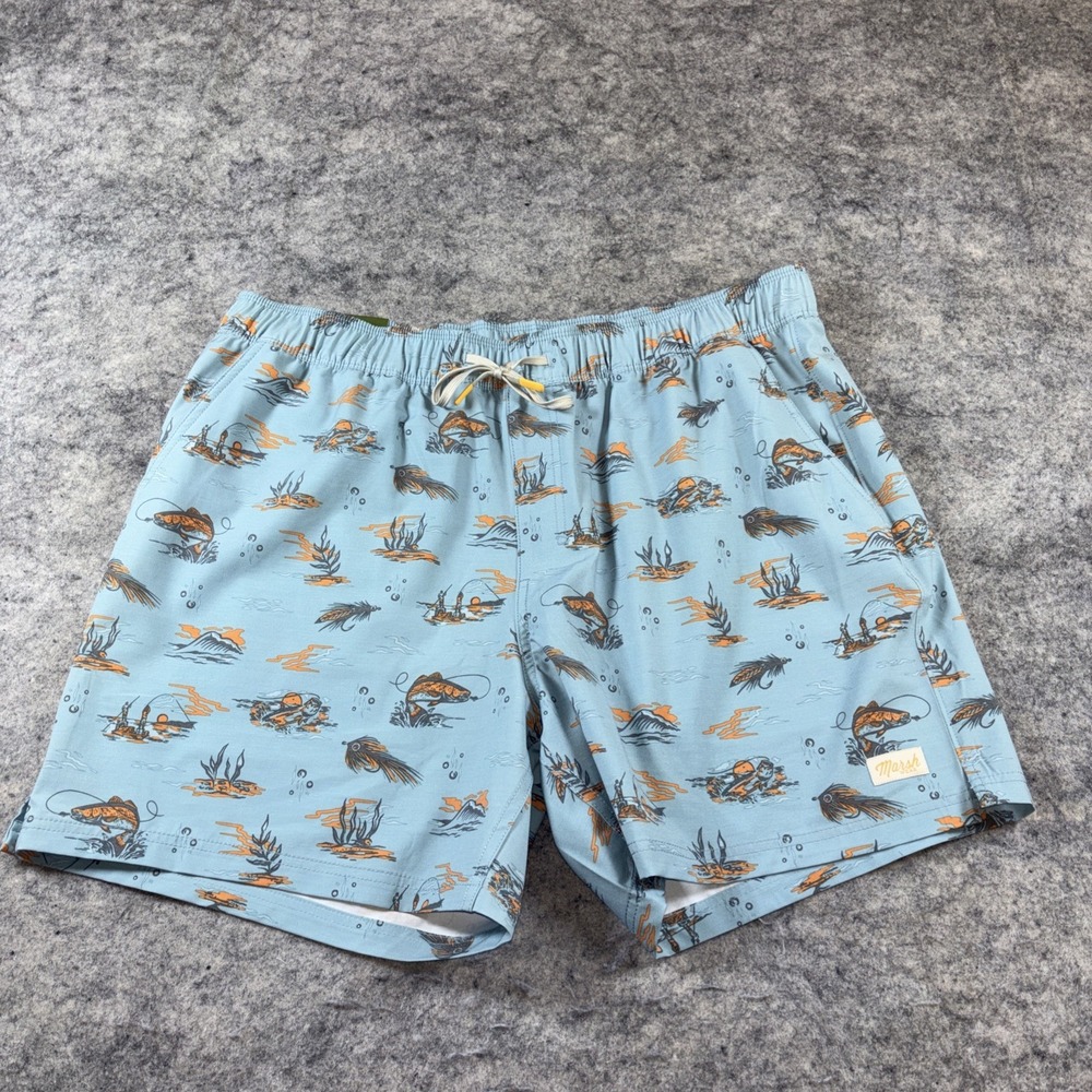 Marsh Wear Hybrid Swim Trunks Men's 2XL Blue Boat Fly Fishing Drawstring Pockets